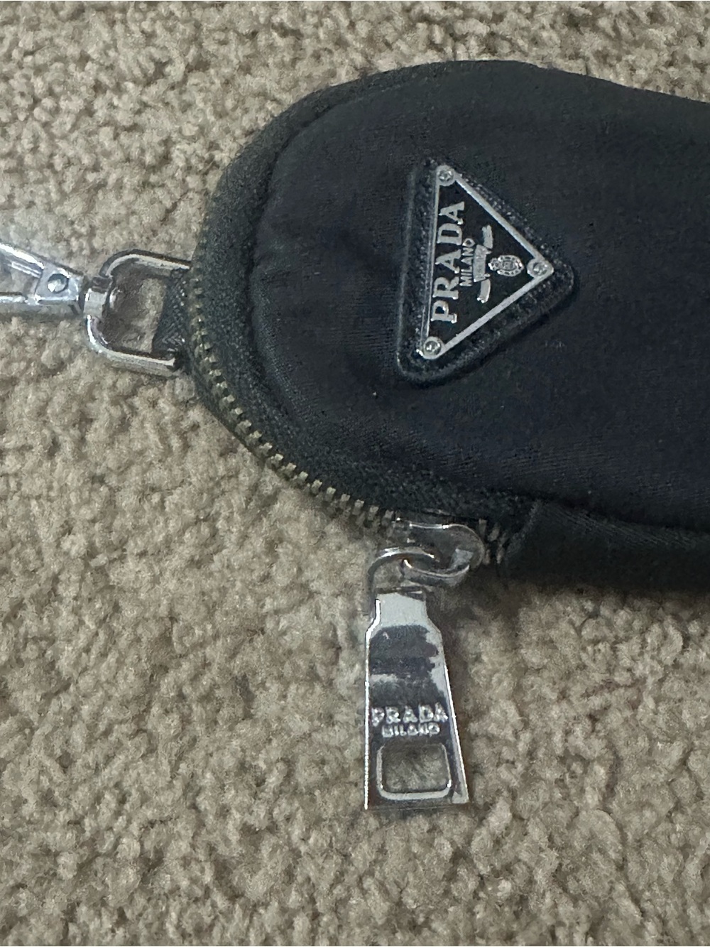 Prada Black Nylon Key Pouch with Silver Hardware Clip - Picture 2 of 4